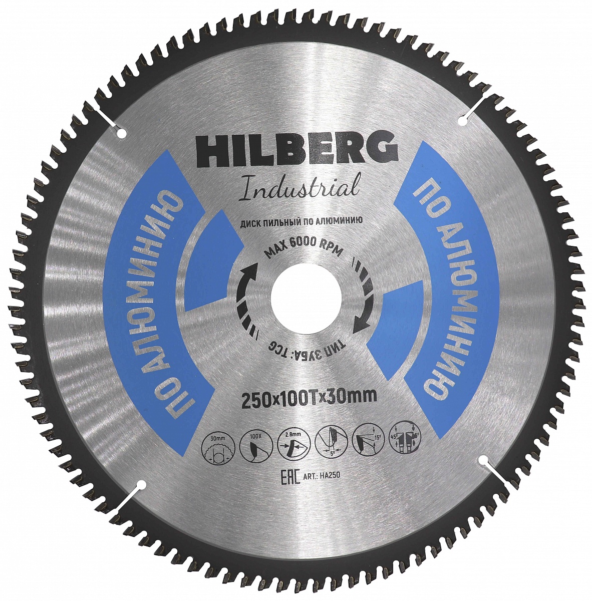 Диск пильный Hilberg Industrial Алюминий 250x30x100Т HA250